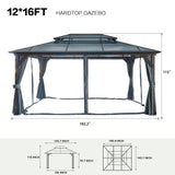 10' x 13' Hardtop Cedar Wood Gazebo for Patios, Outdoor Cedar Framed Gazebo with Double Metal Roof, Solid Wooden Framed Gazebo with Privacy Curtains and Mosquito Nettings for Garden, Backyard YESGIGA