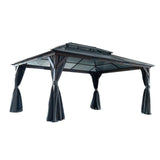 10' x 13' Hardtop Cedar Wood Gazebo for Patios, Outdoor Cedar Framed Gazebo with Double Metal Roof, Solid Wooden Framed Gazebo with Privacy Curtains and Mosquito Nettings for Garden, Backyard YESGIGA