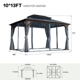 10' x 13' Hardtop Cedar Wood Gazebo for Patios, Outdoor Cedar Framed Gazebo with Double Metal Roof, Solid Wooden Framed Gazebo with Privacy Curtains and Mosquito Nettings for Garden, Backyard GOWE