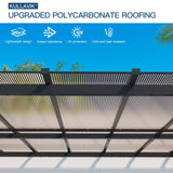 10' x 14' Hardtop Gazebo for Patio,Gazebo Pergola with Sloping Polycarbonate Pitched Roof,Durable Aluminum Frame & Netting Curtain,Large Wall-Mounted Heavy Duty Awnings for Patio,Decks,Backyard,Grey Kullavik