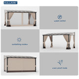 10' x 14' Hardtop Gazebo for Patio,Gazebo Pergola with Sloping Polycarbonate Pitched Roof,Durable Aluminum Frame & Netting Curtain,Large Wall-Mounted Heavy Duty Awnings for Patio,Decks,Backyard,Sand Kullavik