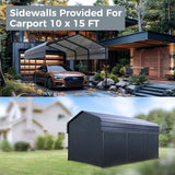 10 x 15 ft Metal Carport Kits with Galvanized Steel Roof & Removable Sidewalls, Heavy Duty Metal Carport Canopy, Outdoor Car Tent Metal Garage Shelter for Car, SUV, Truck and Boats, Gray GREEN PARTY