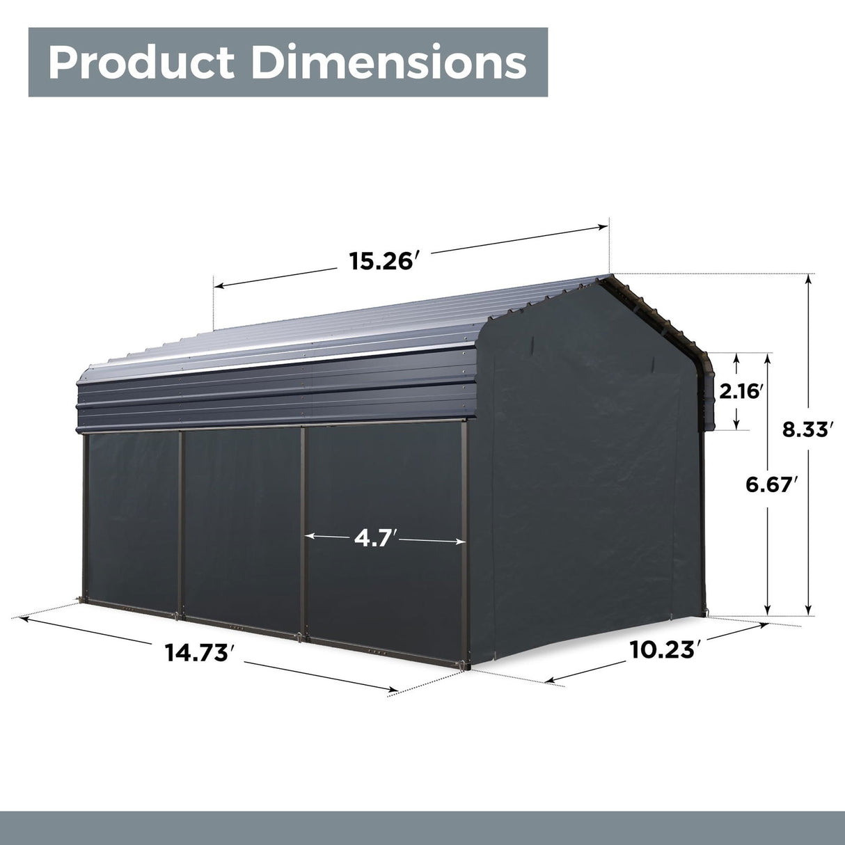 10 x 15 ft Metal Carport Kits with Galvanized Steel Roof & Removable Sidewalls, Heavy Duty Metal Carport Canopy, Outdoor Car Tent Metal Garage Shelter for Car, SUV, Truck and Boats, Gray GREEN PARTY
