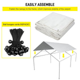 10 x 20 Ft Carport Replacement Canopy Cover Garage Top Tent Shelter Tarp with Free 48 Ball Bungee Cords,White(Only Cover, Frame Not Include) DWALE