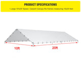 10 x 20 Ft Carport Replacement Canopy Cover Garage Top Tent Shelter Tarp with Free 48 Ball Bungee Cords,White(Only Cover, Frame Not Include) DWALE