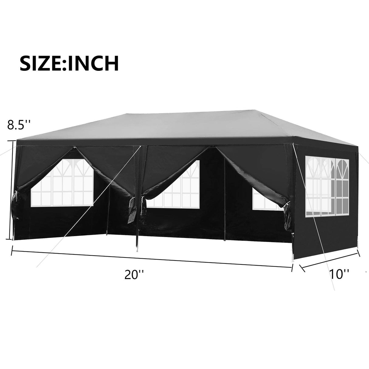 10' x 20' Party Tent,Wedding Tent with 6 Removable Sidewalls, Patio Canopy Tent, Outdoor Patio Gazebo with Spiral Tubes for Party,Wedding,BBQ, Waterproof (10'X20'-with 6 Removable Sidewalls, Black) CIPACHO