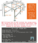 10' x 20' Slope, Lean-to Canopy Fittings Kits, DIY Metal Carport Frame Parts, 1" EMT Cowboy Canopy