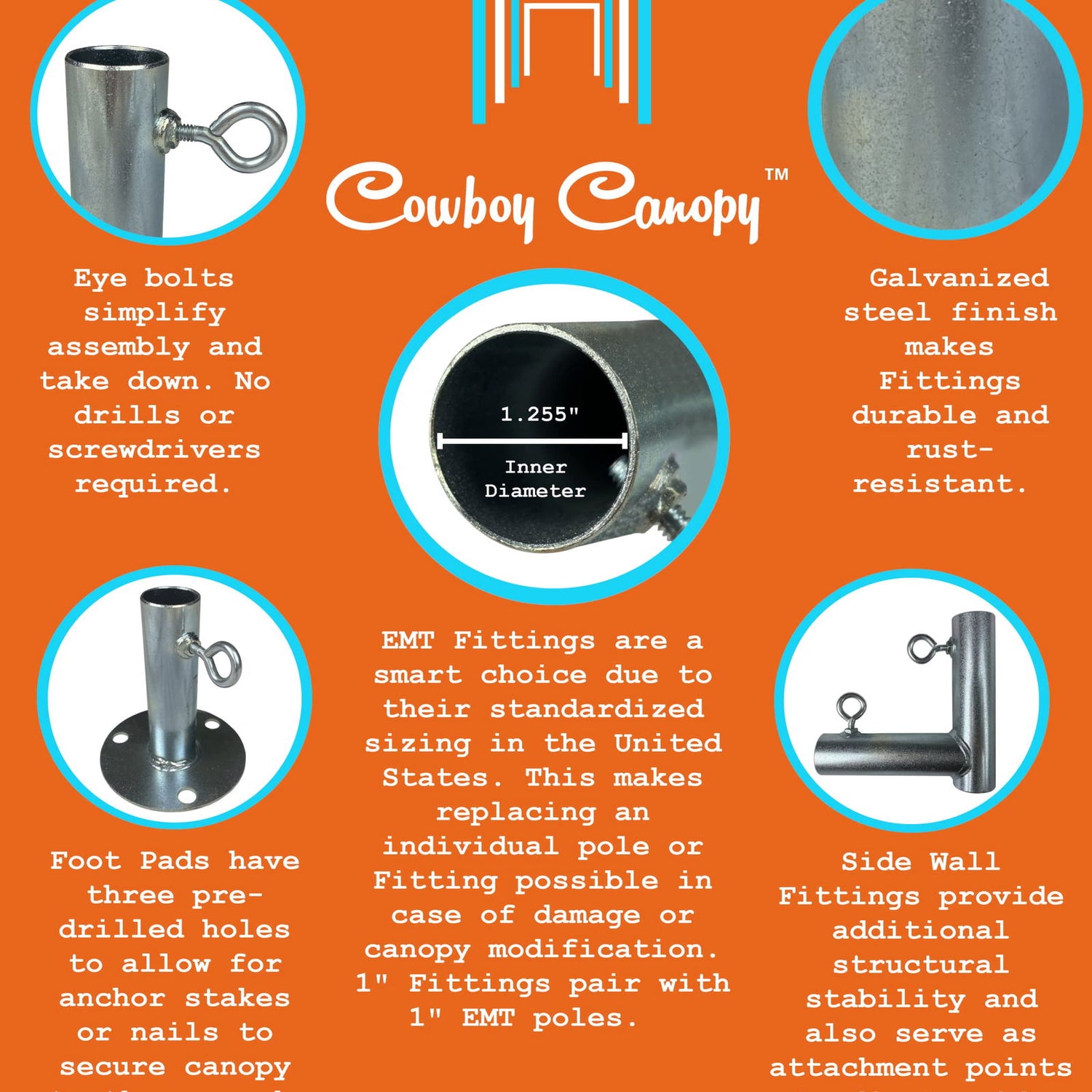 10' x 20' Slope, Lean-to Canopy Fittings Kits, DIY Metal Carport Frame Parts, 1" EMT Cowboy Canopy