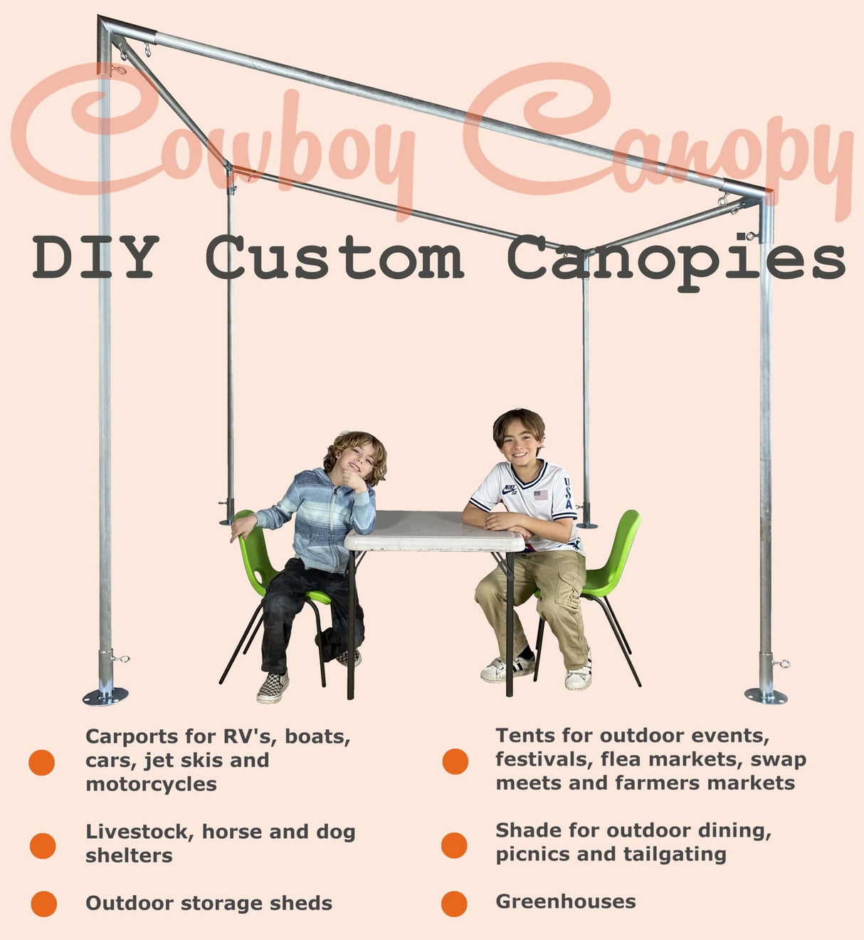 10' x 20' Slope, Lean-to Canopy Fittings Kits, DIY Metal Carport Frame Parts, 1" EMT Cowboy Canopy