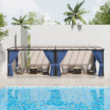 10' x 24' Hardtop Gazebo for Patio,Gazebo Pergola with Sloping Polycarbonate Pitched Roof,Durable Aluminum Frame & Netting Curtain,Large Wall-Mounted Heavy Duty Awnings for Patio,Decks,Backyard,Blue Kullavik