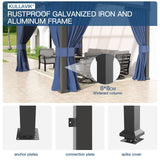 10' x 24' Hardtop Gazebo for Patio,Gazebo Pergola with Sloping Polycarbonate Pitched Roof,Durable Aluminum Frame & Netting Curtain,Large Wall-Mounted Heavy Duty Awnings for Patio,Decks,Backyard,Blue Kullavik