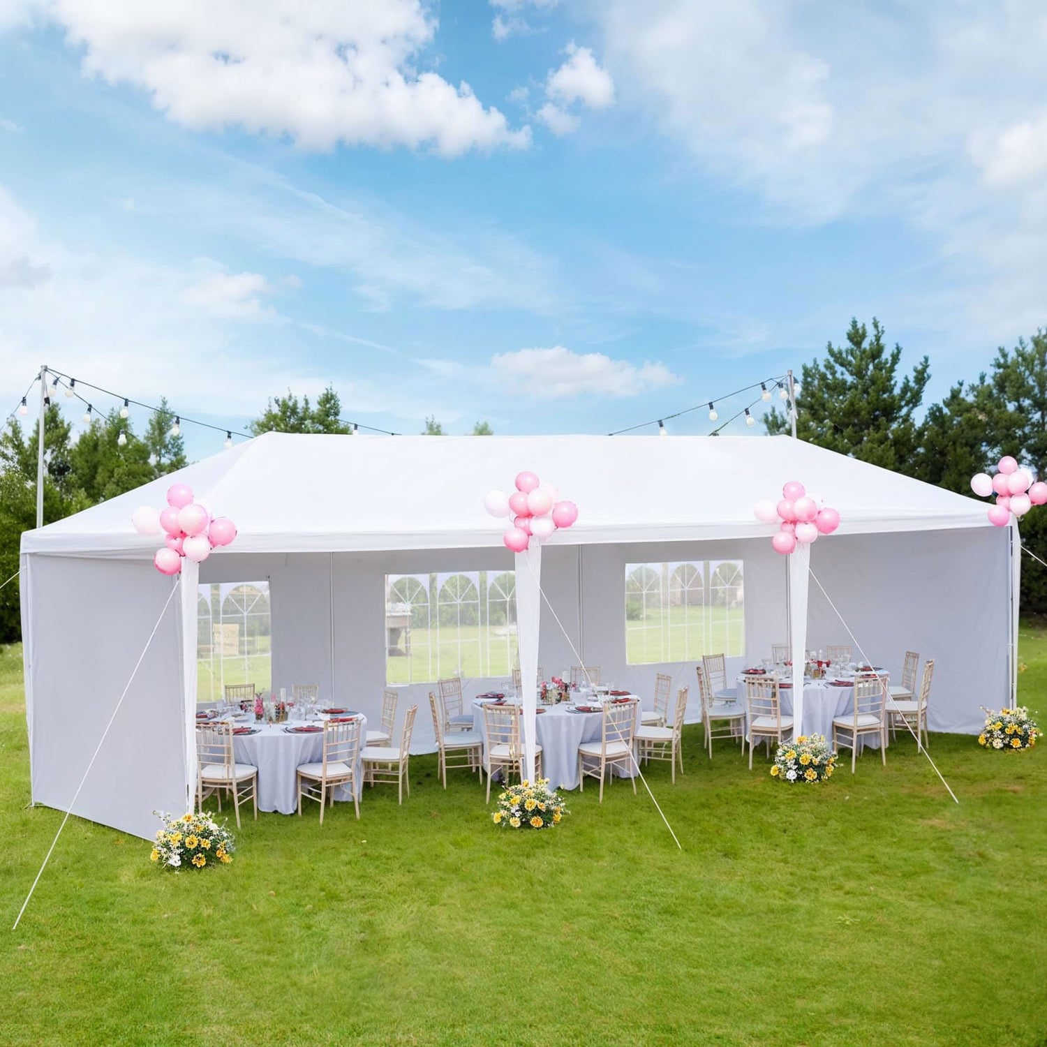 10' x 30' Outdoor Canopy Tent with 5 Removable Sidewalls, Party Tent Wedding Tents for Parties with Waterproof PE Cover, Ropes & Stakes, Backyard Tent Event Tent for Birthday, Celebration & Holidays Angel Sar