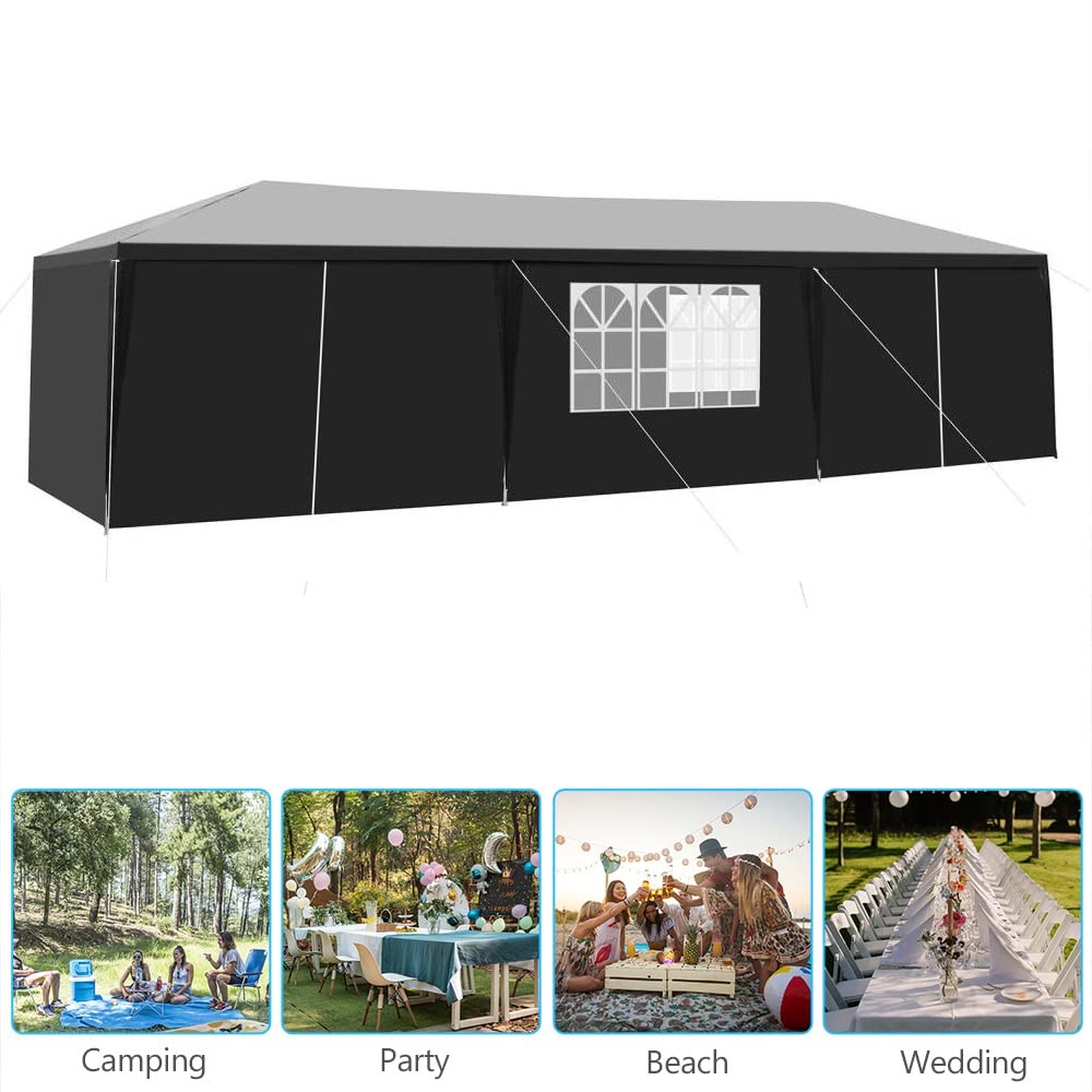 10' x 30' Party Tent,Wedding Tent with 8 Removable Sidewalls,Patio Canopy Tent, Outdoor Patio Gazebo with Spiral Tubes for Party,Wedding,BBQ, Waterproof (10' x 30'- 8 Removable Sidewalls, Black) CIPACHO