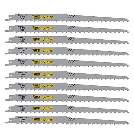 10 x SabreCut SCRS1617K_10 12" (300mm) 3 TPI S1617K Very Fast Wood Cutting Reciprocating Sabre Saw Blades Compatible with Bosch Dewalt Makita and SabreCut