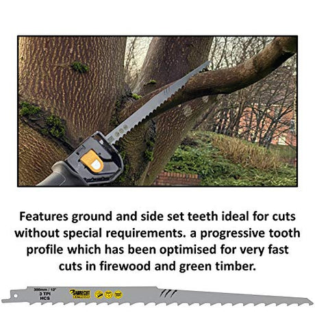 10 x SabreCut SCRS1617K_10 12" (300mm) 3 TPI S1617K Very Fast Wood Cutting Reciprocating Sabre Saw Blades Compatible with Bosch Dewalt Makita and SabreCut