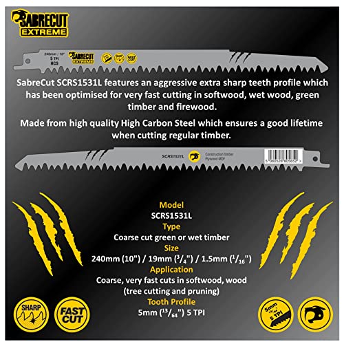 10 x SabreCut SCRSKW10A Mixed S644D S1531L S2345X Fast Wood Cutting Reciprocating Sabre Saw Blades Compatible with Bosch Dewalt Makita and many SabreCut