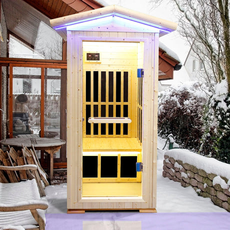 Single Person Spruce Far Infrared Sauna With Ambient Lighting And Bluetooth Music - Natural HouseOfZazla