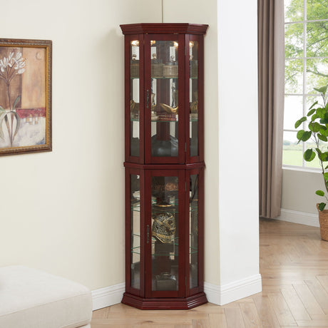 Corner Curio Cabinet With Lights, Adjustable Tempered Glass Shelves, Mirrored Back, Display Cabinet (E26 Light Bulb Not Included) HouseOfZazla