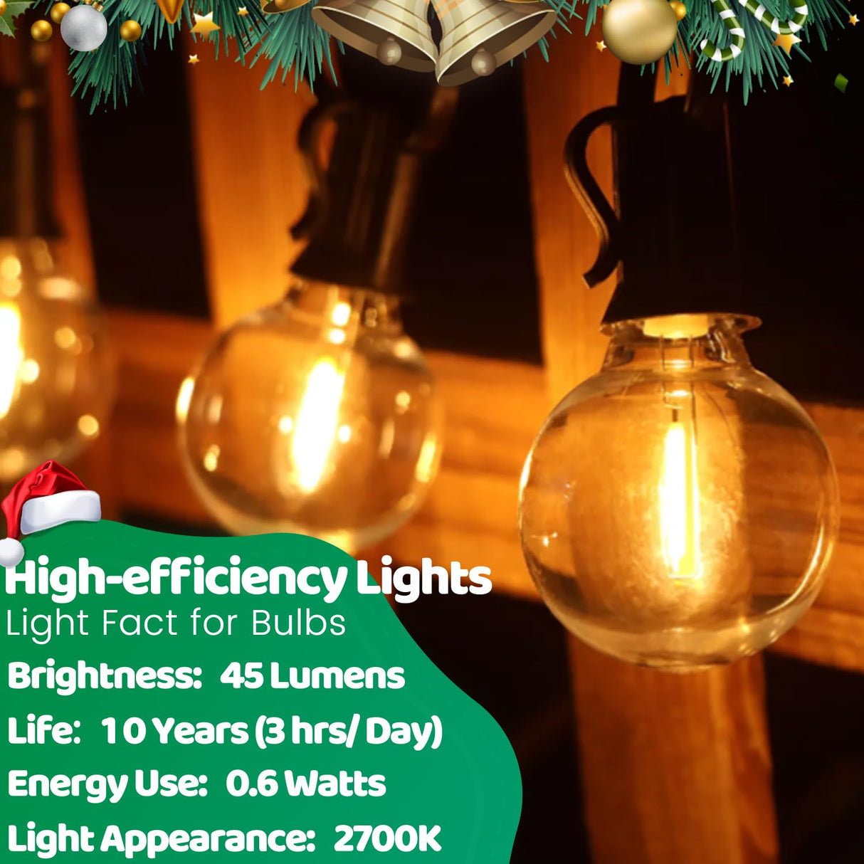 10FT LED Outdoor String Lights - Waterproof Patio Lights Shatterproof G40 Edison Globe Bulb, Connectable Hanging Outdoor String Lighting for Indoor Backyard Yard Gazebo Porch Party Decor - SOLROS SOLROS STUDIO