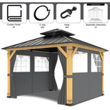 10ft x 12ft Gazebo Curtains,Privacy Replacement Sidewall with Church Window,4-Panel Universal Shade Curtains Set,Protecting Side Walls (Only Curtain)-Grey Zupoquk