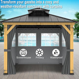 10ft x 12ft Gazebo Curtains,Privacy Replacement Sidewall with Church Window,4-Panel Universal Shade Curtains Set,Protecting Side Walls (Only Curtain)-Grey Zupoquk