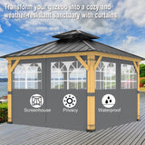 10ft x 12ft Gazebo Curtains,Privacy Replacement Sidewall with Church Window,4-Panel Universal Shade Curtains Set,Protecting Side Walls (Only Curtain)-Grey Zupoquk