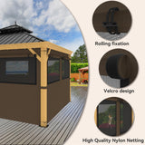 10ft x 12ft Gazebo Curtains,Privacy Replacement Sidewall with Roll-up Mosquito Net Windows, 4-Panel Universal Shade Curtains Set,Protecting Side Walls (Only Curtain)-Brown Zupoquk