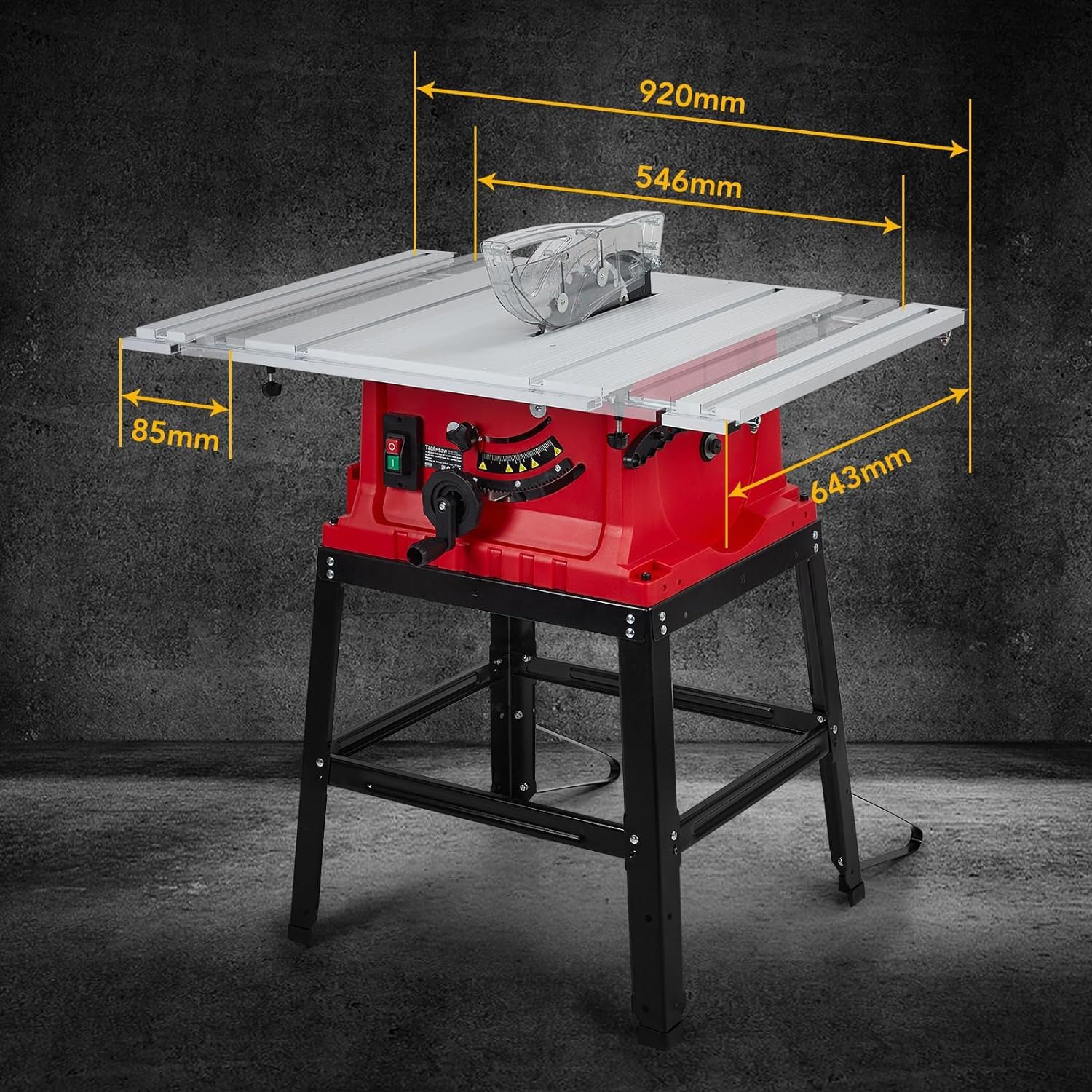 10inch Table Saw, Portable Benchtop Table Saw, Stand & Push Stick, 5000RPM, Adjustable Blade Height, With Port for Connecting Dust Collector, 90°Cross Cut & 0-45°Bevel Cut GAOMON