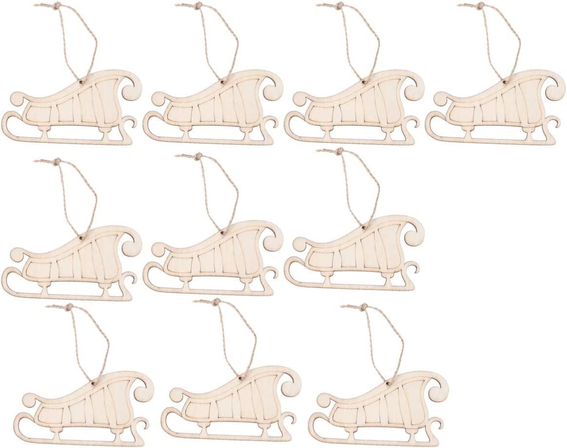 10Pcs Hanging Wooden Christmas Tree Decorations Ornaments Unfinished Wood Sleigh Cutouts Shapes Wooden Gift Tags Wooden - WoodArtSupply