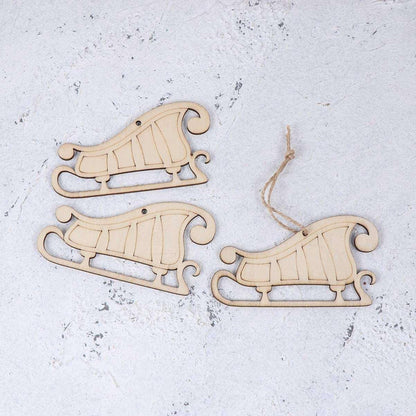 10Pcs Hanging Wooden Christmas Tree Decorations Ornaments Unfinished Wood Sleigh Cutouts Shapes Wooden Gift Tags Wooden - WoodArtSupply