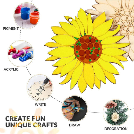 10Pcs Unfinished Wood Cutouts Sunflower Wooden Cutouts Sign Inspirational Wall Porch Art WoodArtSupply