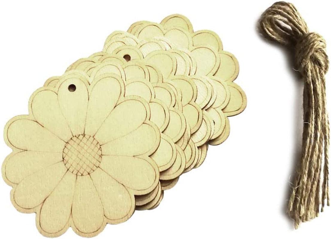 10Pcs Unfinished Wood Slices Flower Wood Cutouts with Twine Discs DIY Crafts Hanging WoodArtSupply