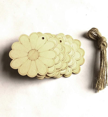 10Pcs Unfinished Wood Slices Flower Wood Cutouts with Twine Discs DIY Crafts Hanging WoodArtSupply