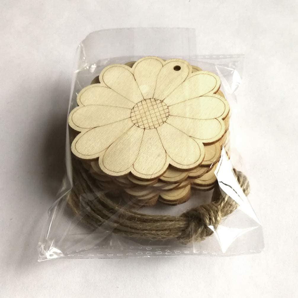 10Pcs Unfinished Wood Slices Flower Wood Cutouts with Twine Discs DIY Crafts Hanging - WoodArtSupply
