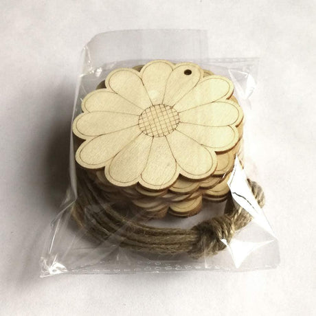 10Pcs Unfinished Wood Slices Flower Wood Cutouts with Twine Discs DIY Crafts Hanging WoodArtSupply