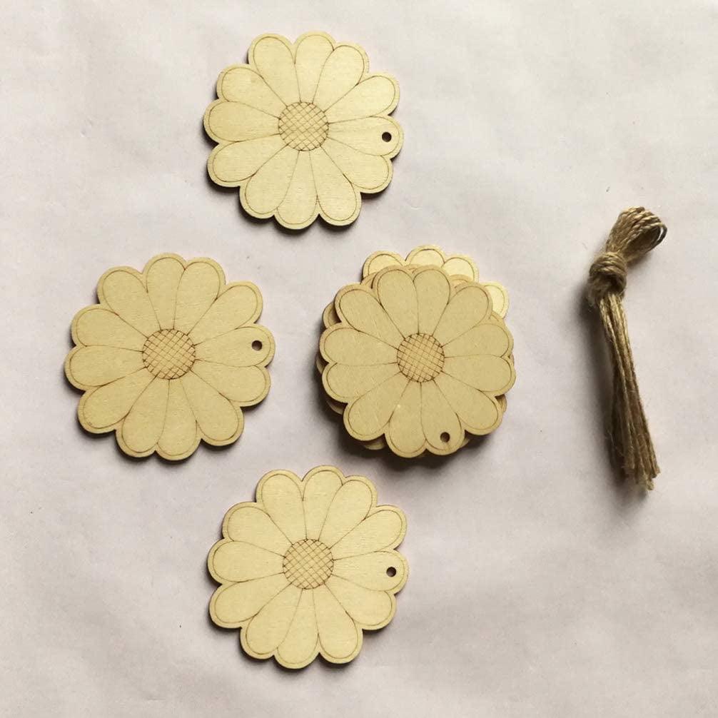 10Pcs Unfinished Wood Slices Flower Wood Cutouts with Twine Discs DIY Crafts Hanging - WoodArtSupply