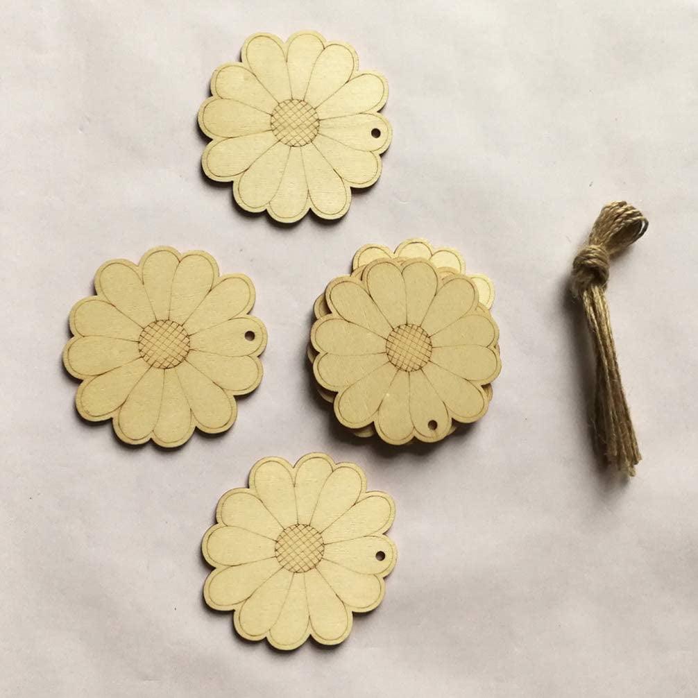 10Pcs Unfinished Wood Slices Flower Wood Cutouts with Twine Discs DIY Crafts Hanging WoodArtSupply