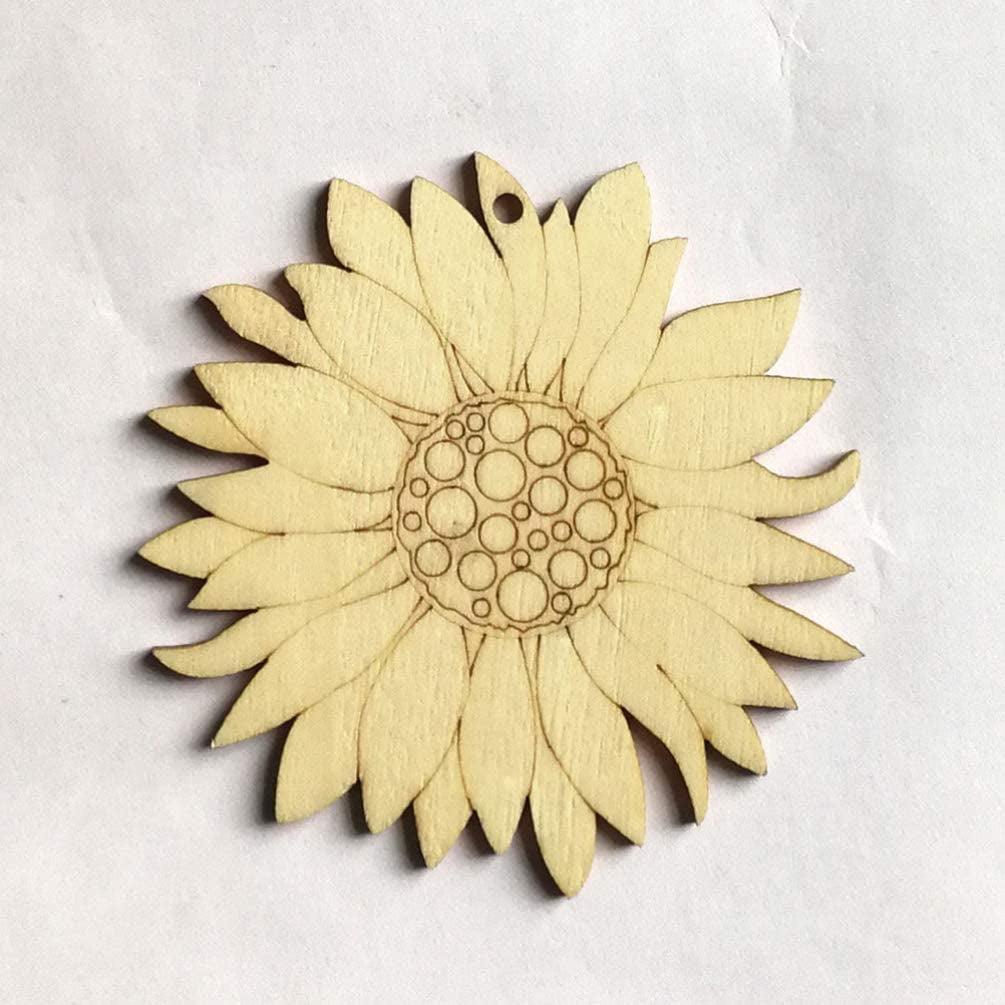 10Pcs Wood Slices Unfinished Wood Cutouts Shapes Pieces Sun Flower Crafts Confetti DIY Pendants with Hemp Rope - WoodArtSupply