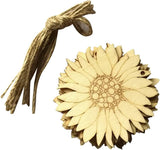 10Pcs Wood Slices Unfinished Wood Cutouts Shapes Pieces Sun Flower Crafts Confetti DIY Pendants with Hemp Rope WoodArtSupply