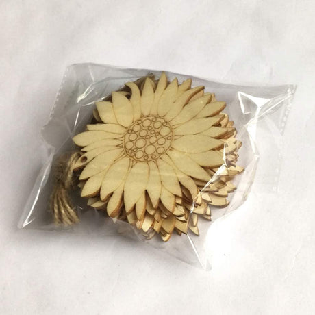 10Pcs Wood Slices Unfinished Wood Cutouts Shapes Pieces Sun Flower Crafts Confetti DIY Pendants with Hemp Rope WoodArtSupply