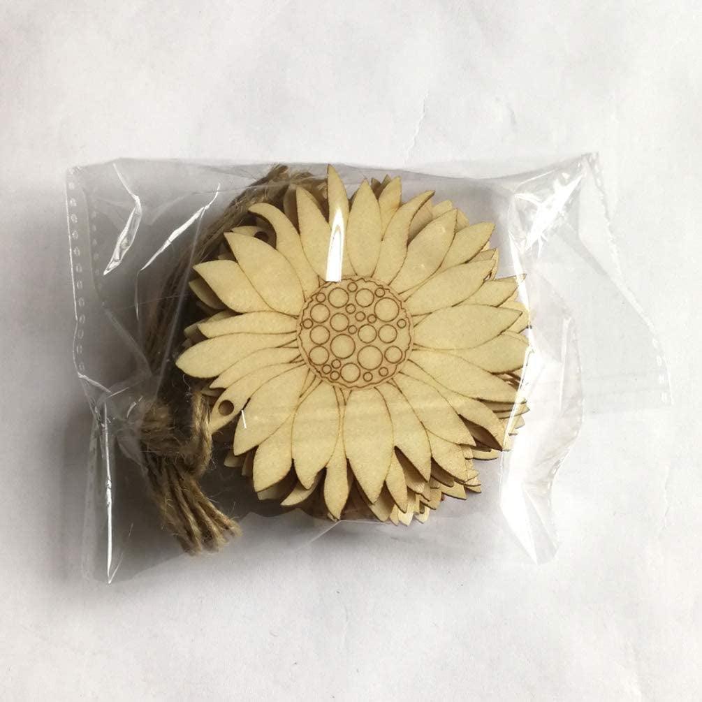 10Pcs Wood Slices Unfinished Wood Cutouts Shapes Pieces Sun Flower Crafts Confetti DIY Pendants with Hemp Rope WoodArtSupply