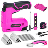 10pcs Electric Staple Gun, 2 in 1 Pink Cordless Stapler Nail Gun Set with 2500pcs Staples Nails, 4V Power Tacker for Upholstery, Wood, Carpentry, ThinkLearn