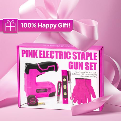 10pcs Electric Staple Gun, 2 in 1 Pink Cordless Stapler Nail Gun Set with 2500pcs Staples Nails, 4V Power Tacker for Upholstery, Wood, Carpentry, ThinkLearn