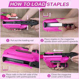 10pcs Electric Staple Gun, 2 in 1 Pink Cordless Stapler Nail Gun Set with 2500pcs Staples Nails, 4V Power Tacker for Upholstery, Wood, Carpentry, ThinkLearn