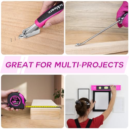 10pcs Electric Staple Gun, 2 in 1 Pink Cordless Stapler Nail Gun Set with 2500pcs Staples Nails, 4V Power Tacker for Upholstery, Wood, Carpentry, ThinkLearn