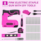 10pcs Electric Staple Gun, 2 in 1 Pink Cordless Stapler Nail Gun Set with 2500pcs Staples Nails, 4V Power Tacker for Upholstery, Wood, Carpentry, ThinkLearn