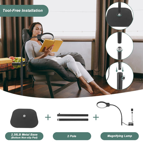 10X 30X Magnifying Glass with Light and Stand, Large Floor Magnifier for Close Work, 5 Color Modes, Hands Free Magnifying Lamp for Reading, Jewelers, Crafts, Sewing JUOIFIP