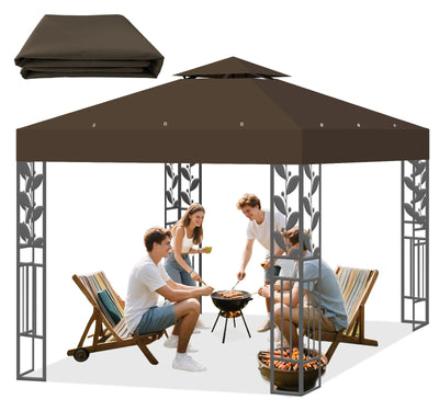 10x10 Replacement Gazebo Canopy Top, 10x10 FT Gazebo Top Double Tiered Canopy Covers with Air Vent for BBQ Yard Patio Garden