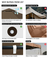 10x10 Replacement Gazebo Canopy Top, 10x10 FT Gazebo Top Double Tiered Canopy Covers with Air Vent for BBQ Yard Patio Garden Hcaiip