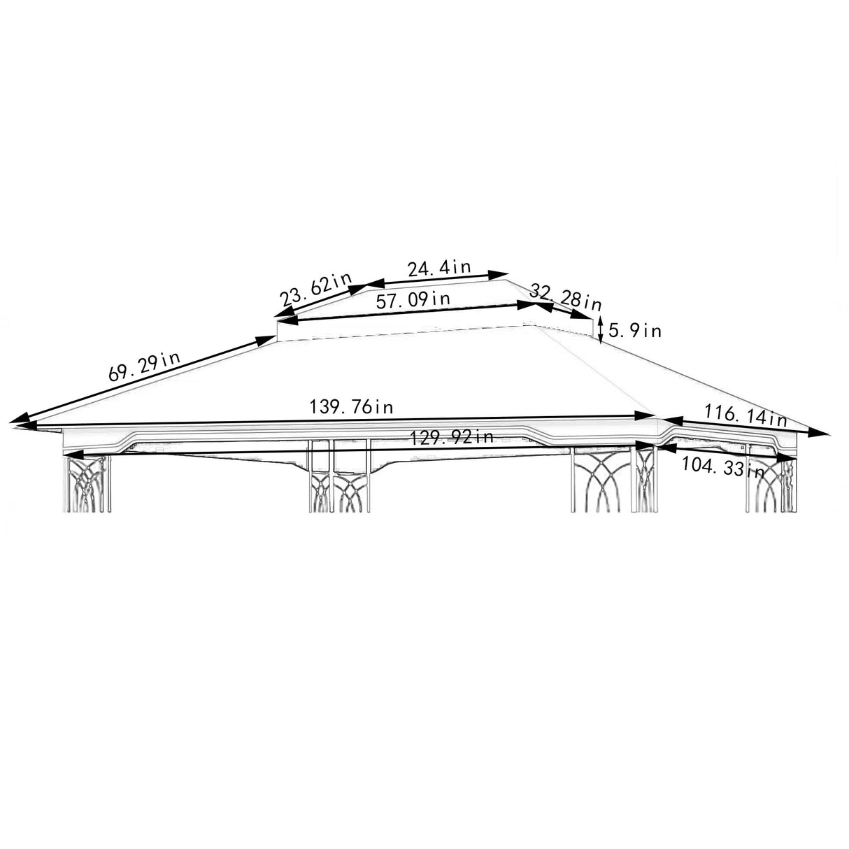 10x12 Ft Gazebo Replacement Canopy Cover, Double-Tiered Outdoor Patio Tent Roof with Drain Holes, UV-Resistant(Red) ZLECTIO